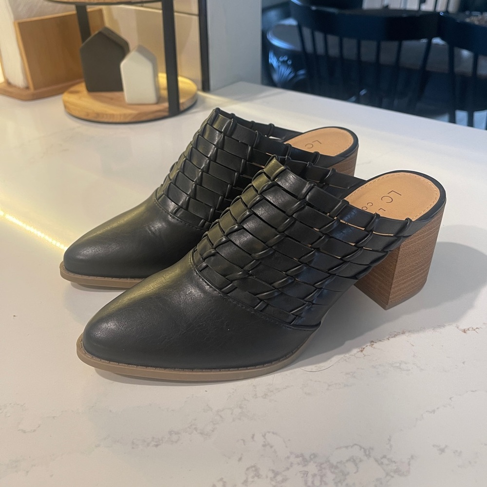 LC Lauren Conrad Faux Leather Block Heeled Mule
